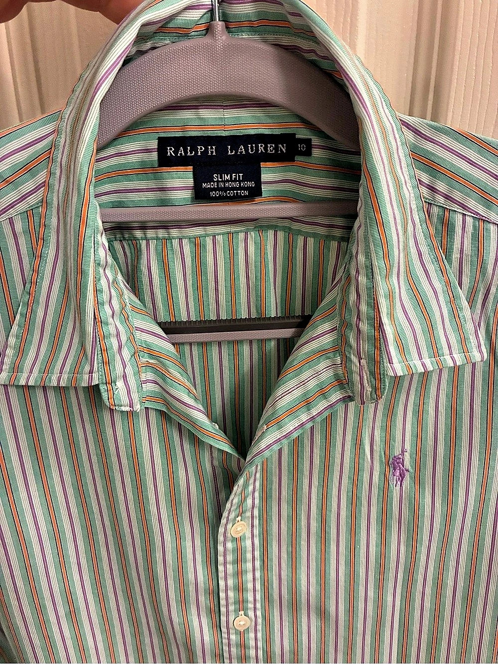 Vintage Blue Label Ralph Lauren Slim Fit Striped Button Down Green & Purple stri